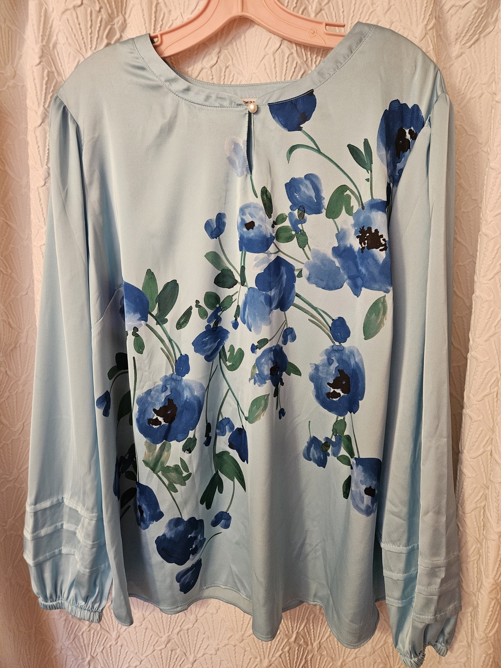 Light Blue Floral Blouse with Blue Bloom Print